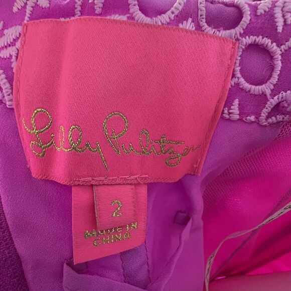 Lilly Pulitzer Size 2 Dress Akela Strapless Eyelet Orchid Oasis Fuchsia Pink - Picture 8 of 8